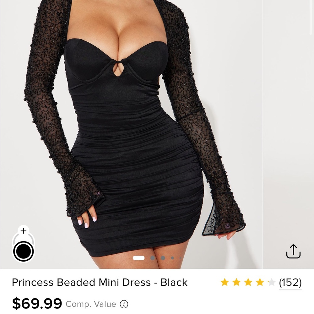 Fashion Nova Elegant Black Beaded Long Sleeve Dress